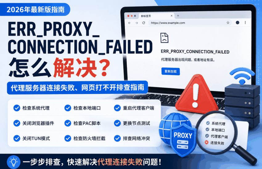 ERR_PROXY_CONNECTION_FAILED怎么解决，2026年排查代理服务器连接失败、系统代理、本地端口、TUN和网页打不开问题