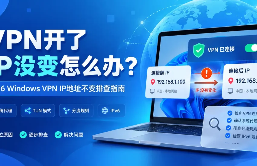VPN开了IP没变怎么办？2026 Windows VPN IP地址不变排查指南