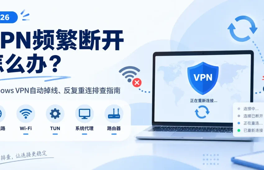 VPN频繁断开怎么办，2026年排查Windows VPN自动掉线、反复重连、WiFi、TUN虚拟网卡、系统代理、防火墙和节点线路问题