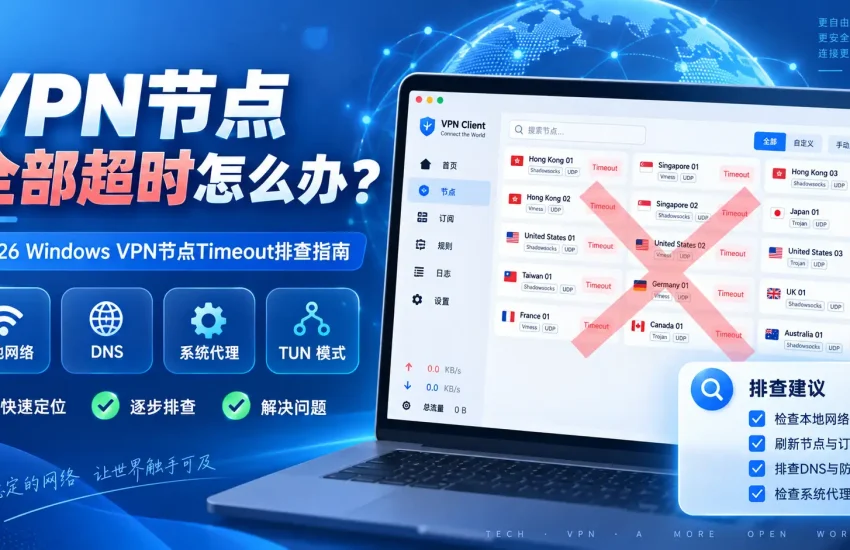 VPN节点全部超时怎么办？2026 Windows VPN节点Timeout排查指南