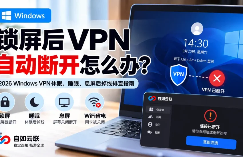 Windows锁屏后VPN自动断开怎么办？2026 VPN休眠、睡眠、息屏后掉线排查指南